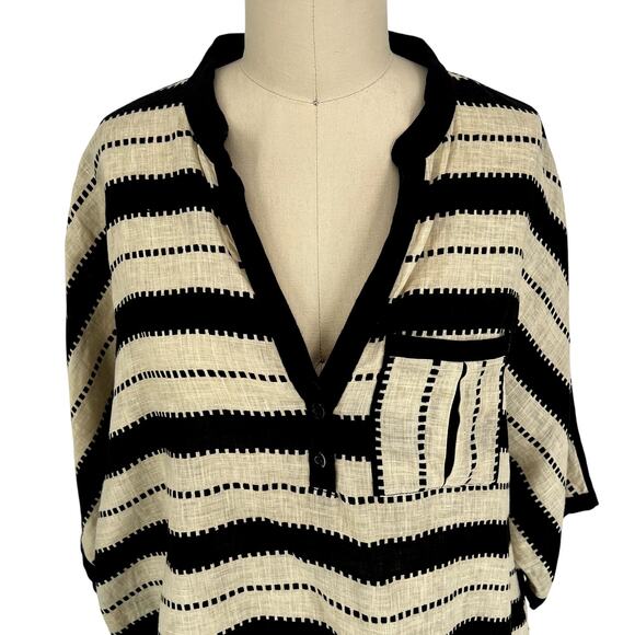 Worth Striped Dolman Sleeve Relaxed Fit Tunic Top Black/Tan Linen size Large - Picture 6 of 11
